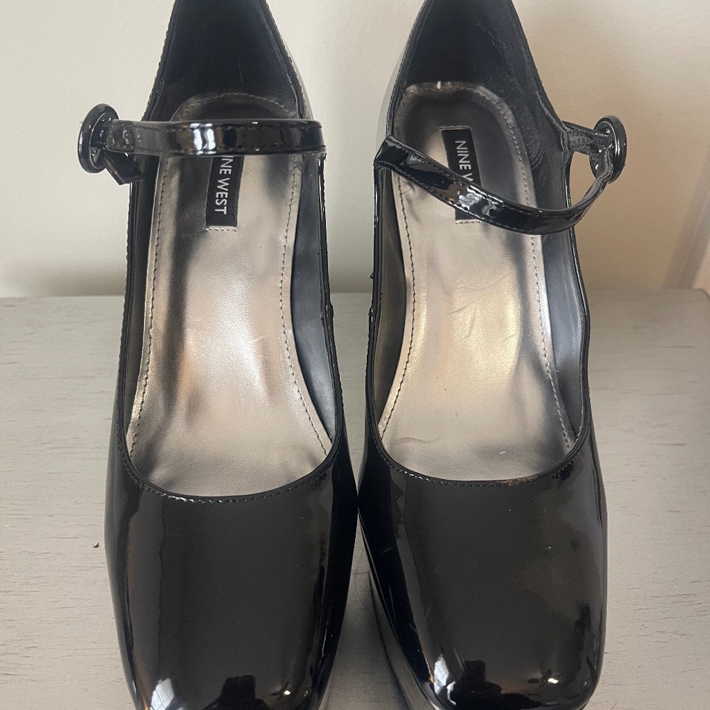 Nine West Kares 3 Black Patent Leather Mary Jane Platform Heels